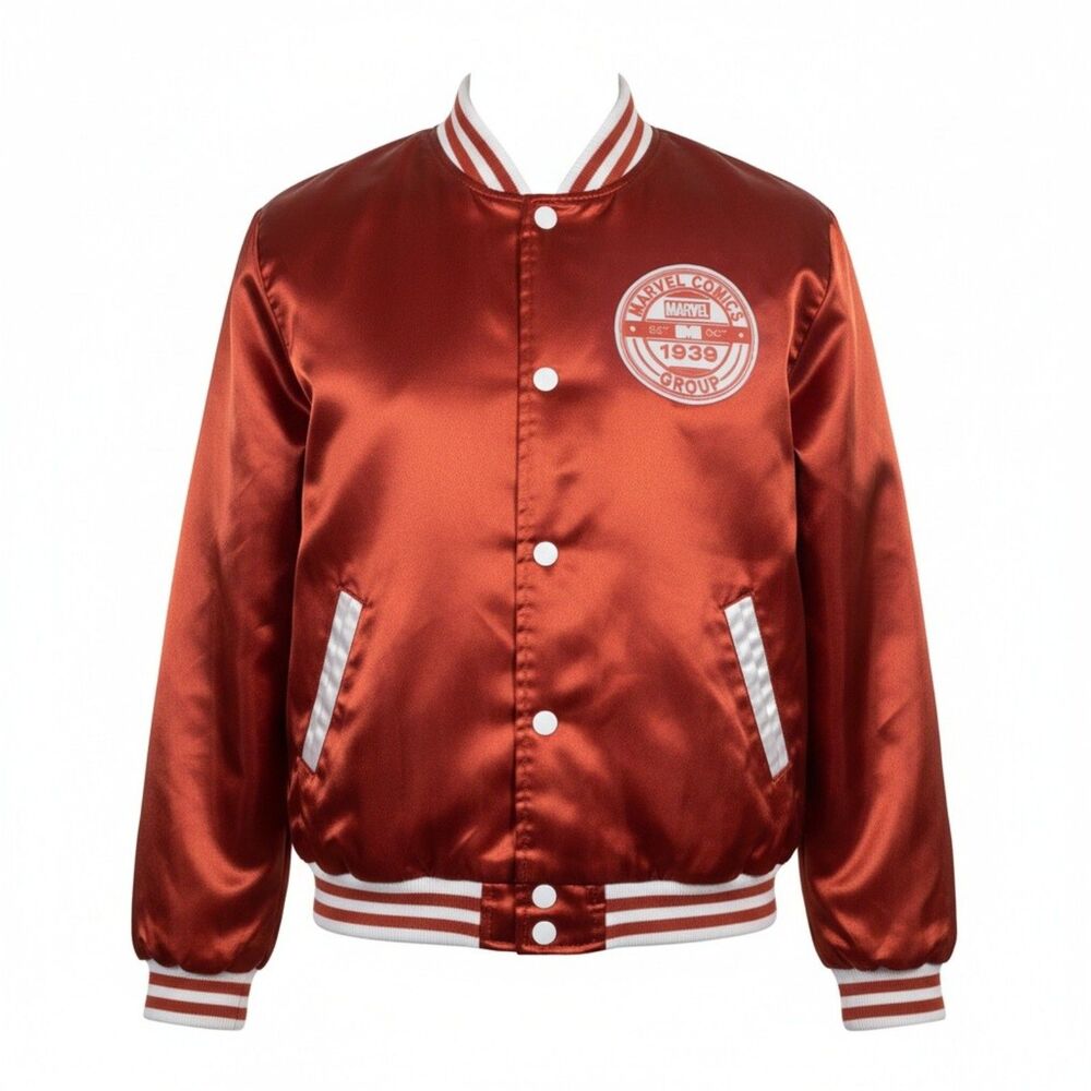 Rare Disney Marvel Comics Satin Bomber Jacket Youth 9/10 Red Varsity Kids